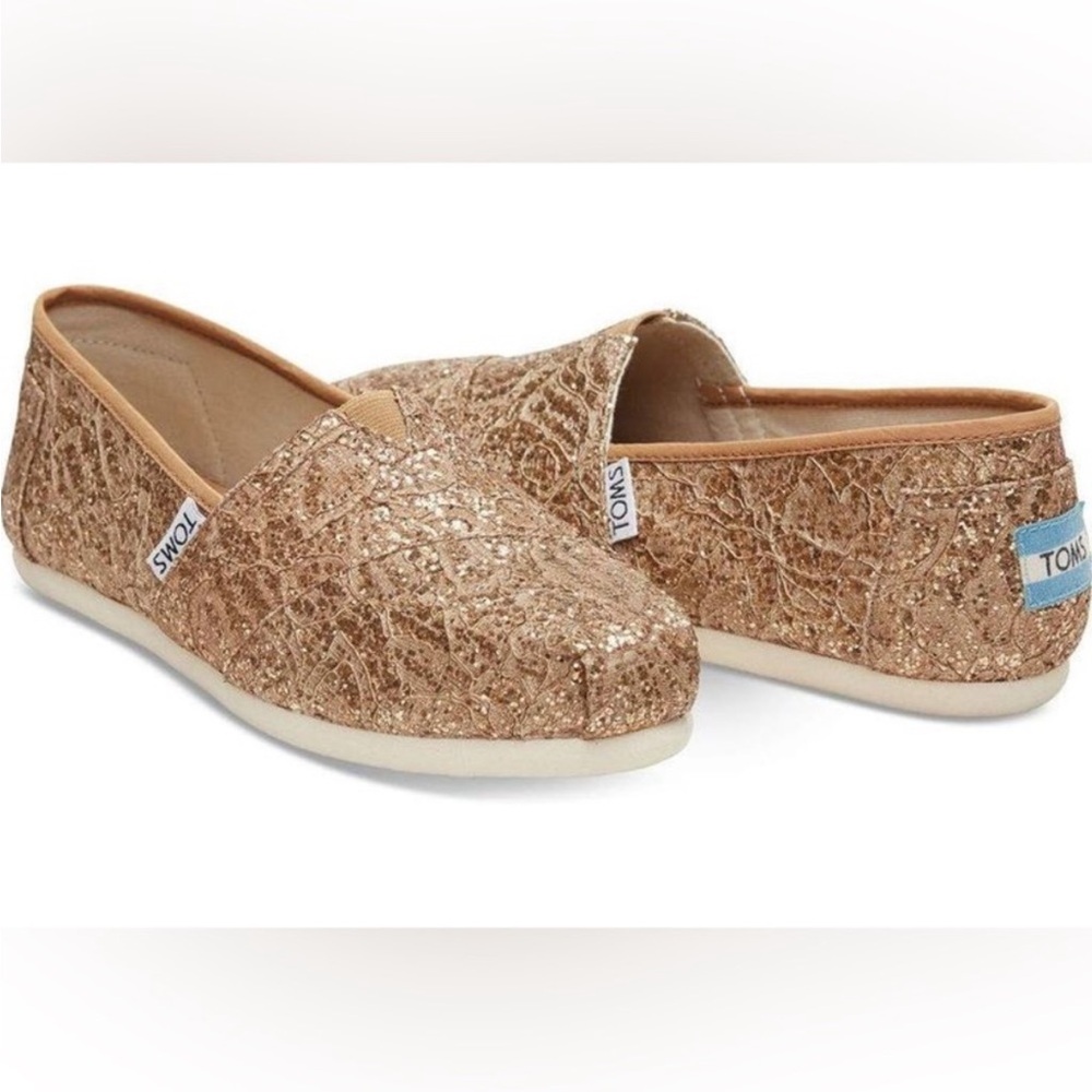 TOMS Gold Glitter Lace Alpargatas 7.5
